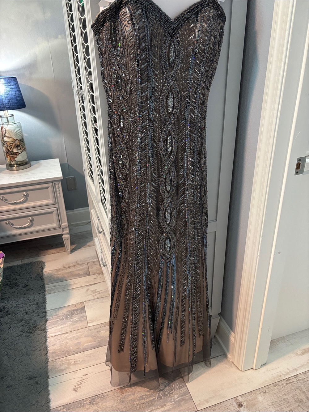Jovani Black Beaded Strapless Prom Gown